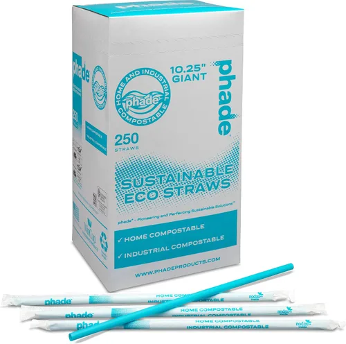 Vista 7 de phade Pajitas gigantes ecológicas de 8.5 pulgadas, 1200 unidades, biodegradables marinos sostenibles, compostables, envueltos individualmente