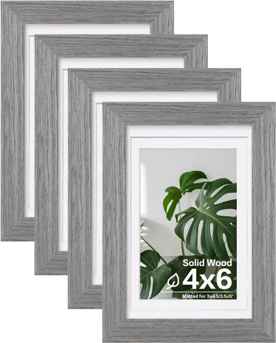 Vista 103 de Egofine - Juego de 4 portarretratos A4 de madera maciza y cubierta de plexiglás de 4 x 6/6 x 8 pulgadas con paspartú o A4 sin paspartú, para mesa