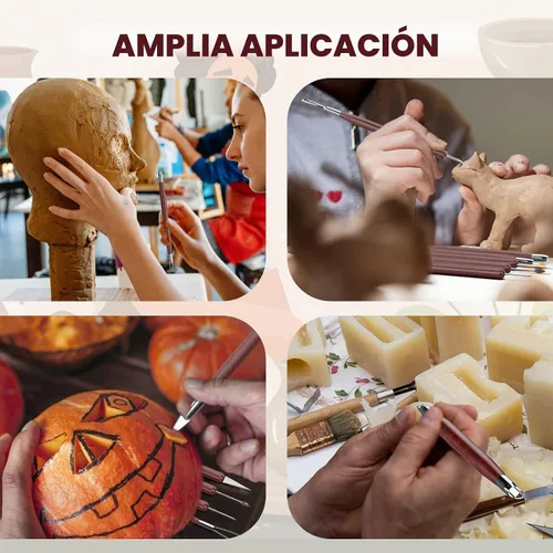 Vista 4 de Herramientas de arcilla para esculpir, kit de herramientas de tallado de polímero de doble cara, juego de herramientas de cerámica de madera