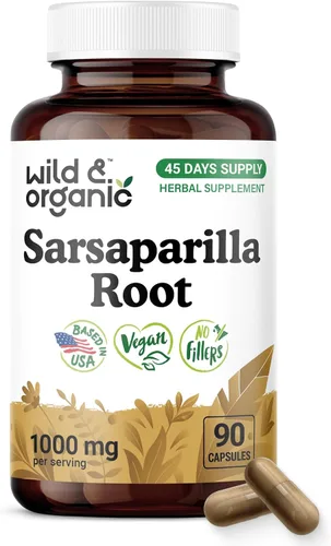 Vista 8 de Wild & Organic Cápsulas de raíz de zarzaparrilla, apoyo para la piel y la desintoxicación, suplemento de raíz de zarzaparrilla de 1000 mg, 30 días