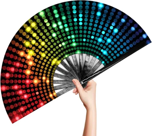 Vista 9 de OMyTea Rave Clack - Ventilador de mano para hombres y mujeres – Ventilador de mano plegable de bambú chino japonés – para EDM, festival de música