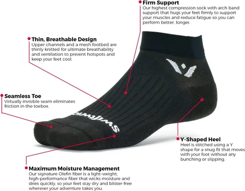 Vista 4 de Swiftwick - Calcetines ASPIRE TWO para correr y ciclismo, ligeros, ajuste de compresión