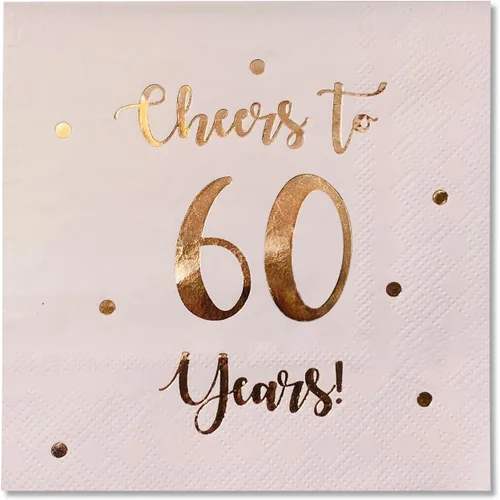 Vista 11 de Servilletas de cóctel de Cheers to 60 años, decoraciones de feliz cumpleaños 60 para hombres y mujeres, decoraciones de fiesta de aniversario