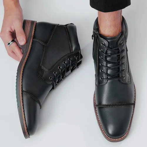 Vista 5 de Botas de vestir Oxford de cuero para hombre, botas de tobillo Chukka para negocios, trabajo, diario, zapatos para hombres