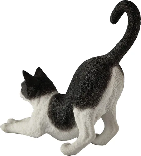 Vista 2 de Veronese Design Figura pintada a mano de resina de estiramiento de gato blanco y negro de 4 7/8 pulgadas