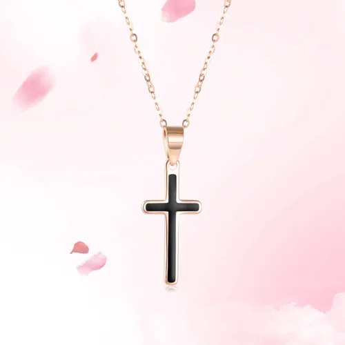 Vista 6 de SISGEM Collar de cruz pequeña negra de oro rosa de 18 quilates para mujeres y adolescentes, regalos de confirmación para ella, 18 pulgadas, Metal