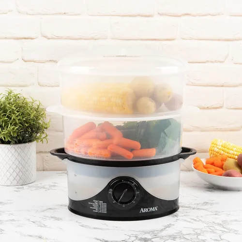 Vista 4 de Aroma Housewares - Vaporizador de alimentos de 2 niveles, apto para lavavajillas (AFS-140B), color negro, 6 litros