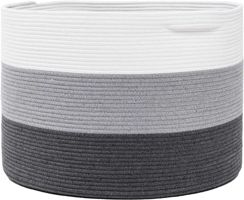 Vista 10 de Cesta grande de cuerda de algodón de tamaño máximo de 24 x 24 x 17 pulgadas, cesta de almacenamiento extragrande, cesta de lavandería tejida