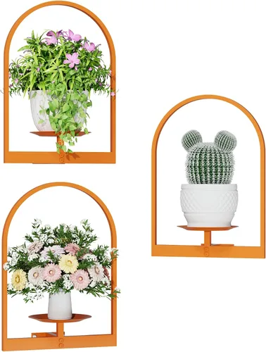 Vista 8 de Soporte para plantas de pared de metal negro, paquete de 2 soportes para plantas montados en la pared y soportes colgantes para macetas