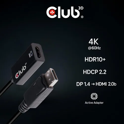 Vista 2 de Club 3D CAC-1080 DisplayPort 1.4 a HDMI 2.0b HDR Adaptador Activo M/F UHD 4096x2160 output, plug and play on Windows and Mac, links laptops and