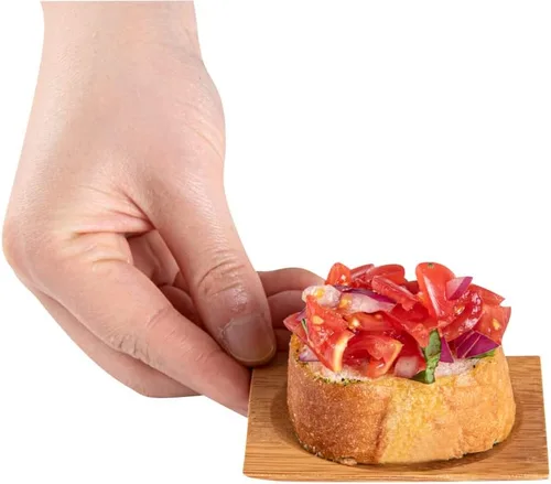 Vista 10 de Restaurantware -Vajilla de bambú desechable de 3 pulgadas, 100 platos rectangulares de bambú - Sangría redonda de primera calidad, platos de bambú
