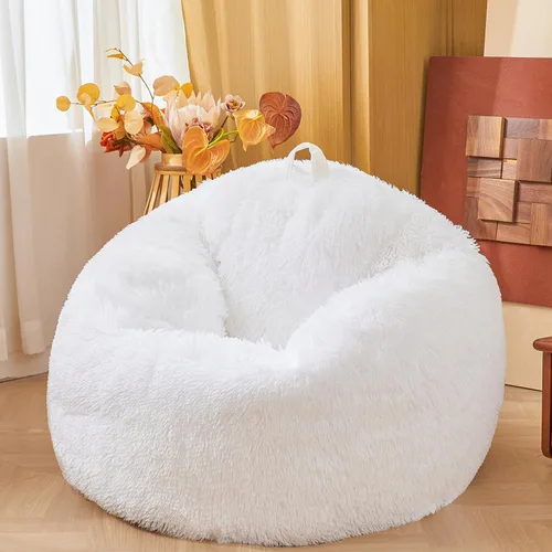 Vista 20 de Fundas para puf de pelo sintético mullido color beige, funda para silla puff de felpa suave color beige para niños y niñas, almacenamiento de puf