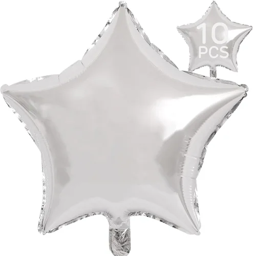 Vista 10 de Globos de estrella beige de 18 pulgadas, 10 globos de Mylar de forma estrella beige con revestimiento metálico de helio para decoraciones de fiesta