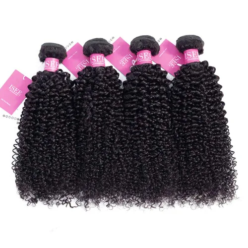 Vista 12 de ISEE Hair 9A grado mongol rizado extensiones de pelo virgen, paquete de cabello humano un paquete, rizado, rizado virgen 100 % cabello humano