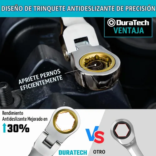 Vista 2 de DURATECH Llave de trinquete extralarga de 8 * 9 mm con cabezal flexible antideslizante, métrica, acero CR-V Acero CR-V