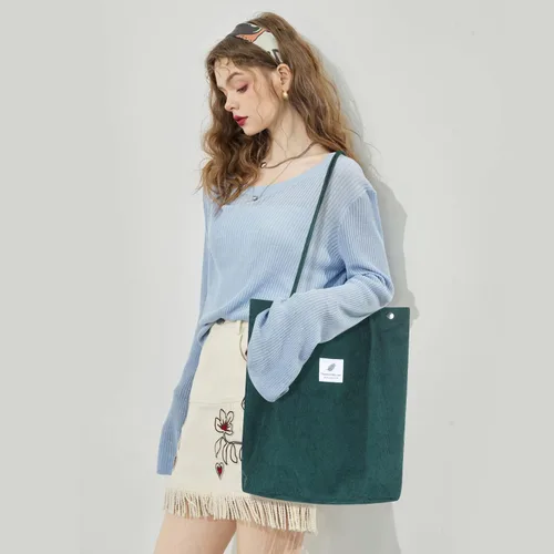 Vista 6 de WantGor Bolso de mano o de hombro de pana y de gran capacidad para mujer