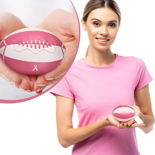 Vista 3 de Liliful 24 bolas de estrés para concientización sobre el cáncer de mama, bolas de estrés con cinta rosa para regalos de conciencia de senos, regalos