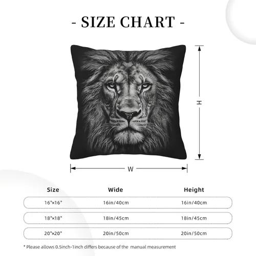 Vista 3 de Fundas de almohada decorativas de pana con estampado de cabeza de león en blanco y negro, funda de almohada suave para sofá, funda de cojín cuadrada