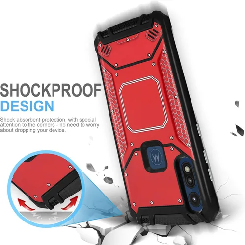 Vista 3 de TJS Funda de teléfono compatible con Motorola Moto E 2020, con protector de pantalla de vidrio templado, de aluminio a prueba de golpes, soporte