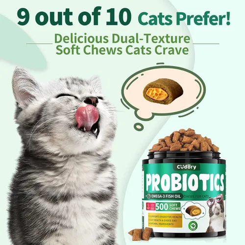 Vista 2 de Apoyo digestivo e intestinal para gatos y perros - Probióticos masticables suaves para gatos + suplemento de antibióticos de hierbas para perros