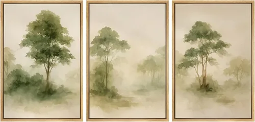 Vista 89 de SIGNWIN Lienzo enmarcado para pared, juego de arte de acuarela pastel, paisaje marrón, naturaleza, naturaleza salvaje, ilustraciones modernas, arte