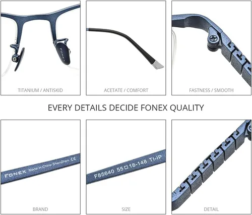 Vista 2 de FONEX Marco de gafas de titanio para hombres, gafas cuadradas lentes ópticas completas F85641
