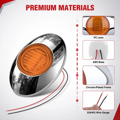 Vista 5 de Nilight 3 Inch Amber Oval LED Marker Lights 10PCS Clear Lens Side Clearance Lights 12V DC IP67 Waterproof Chrome Housing for Semi Truck Trailer RV