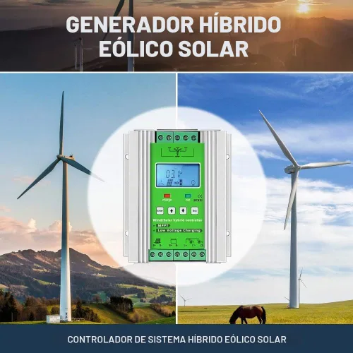 Vista 8 de Controlador de carga híbrido solar eólico de 1000 W, regulador de carga MPPT de 12 V/24 V, regulador de carga con pantalla LCD y carga de descarga