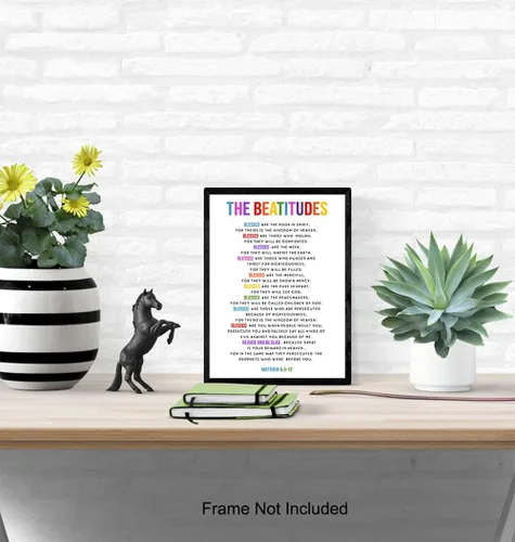 Vista 5 de Arte de pared The Beatitudes - Regalos católicos para mujeres, regalos cristianos para mujeres, niños, arte de pared con versículo bíblico