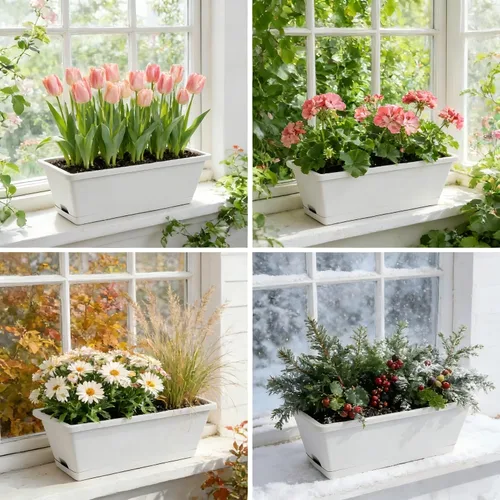 Vista 3 de Jardineras para jardinería doméstica, 8 unidades, 17 pulgadas de largo para alféizar de ventana al aire libre, cajas rectangulares de plástico