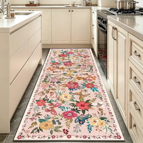 Vista 67 de UKELER Tapete antideslizante para puerta, alfombras de acento modernas para entrada, estilo romántico campestre americano, alfombras de algodón