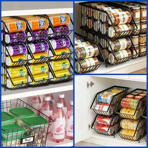 Vista 4 de Organizador de latas de soda de 4 unidades, organizador de latas apilable para despensa, almacenamiento de refrescos, dispensador de latas de soda