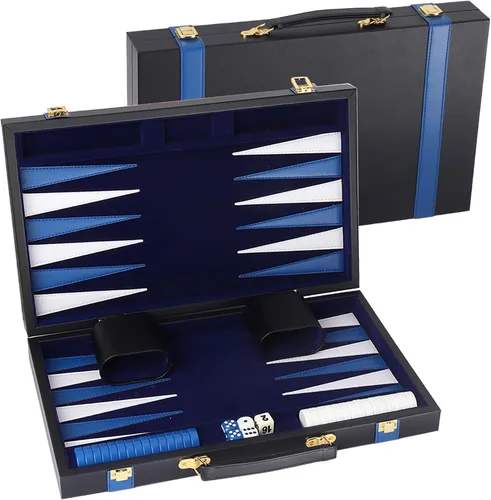 Vista 8 de GSE Games & Sports Expert - Juego de mesa de backgammon de piel (tamaño pequeño/mediano/grande) Premium Leather, Travel Folding Board, Classic