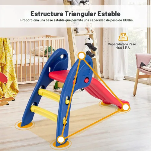 Vista 5 de BABY JOY Tobogán plegable, primer tobogán interior de plástico para escalar, juguete para niños (riel elíptico)