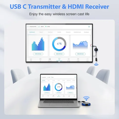 Vista 2 de AIMIBO Transmisor inalámbrico USB C y receptor HDMI 4K, 2.4/5G Extensor inalámbrico HDMI 165FT/50M, video y audio emitido desde portátil, MacBook
