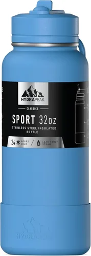 Vista 19 de Hydrapeak Botella de agua deportiva aislada de 32 onzas con tapa con popote, a prueba de fugas y derrames, mantiene las bebidas frías durante 24