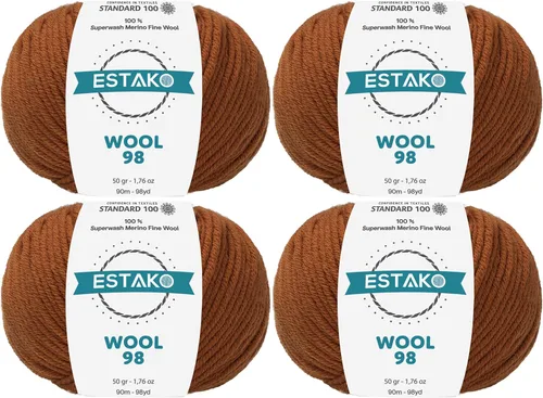 Vista 32 de Estako Wool 98 (paquete de 4 madejas) 100% lana merino superwash lana merino de peso medio suave hilo para tejer y ganchillo (4 x 1.76 onzas)