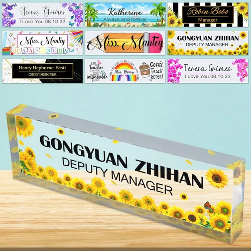 Vista 25 de Placa de nombre de escritorio personalizada de bloque de acrílico personalizado para oficina, placa de escritorio personalizada, decoración