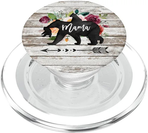 Vista 7 de Mama Bear Dos Cubs Twins Rustic Barn Wood Watercolor Floral - PopSockets Grip and Stand for Phones and Tablets, Negro
