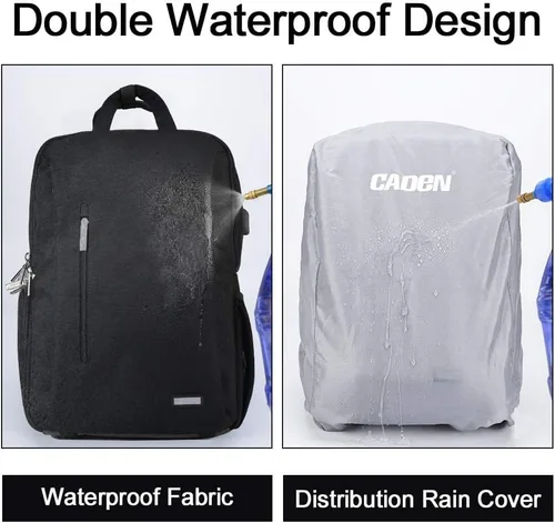 Vista 4 de CADeN Mochila para cámara DSLR, impermeable, antirrobo, con compartimento para laptop de 15.6 pulgadas, puerto de carga USB, soporte para trípode