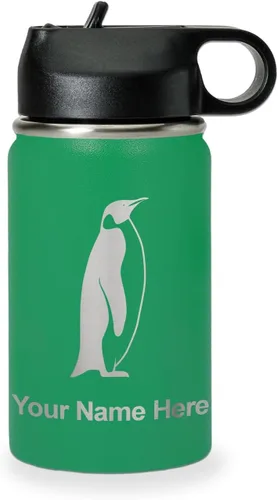 Vista 63 de LaserGram Botella de agua personalizada, pingüino, acero inoxidable de doble pared aislada al vacío con popote superior, regalo grabado