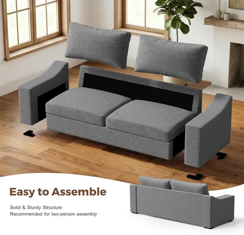 Vista 6 de ELUCHANG Sofá moderno de 85 pulgadas para sala de estar, sofá de lino natural de 3 plazas con asientos extra profundos, cojín tapizado y funda
