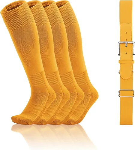 Vista 8 de QBK Conjunto combinado de calcetines y cinturón de béisbol para niños y niñas (2 pares de calcetines y 1 cinturón)