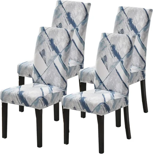 Vista 24 de Juego de 4 fundas para sillas de comedor, elásticas de elastano estampadas, fundas para sillas de comedor, lavables, extraíbles para sillas Parsons
