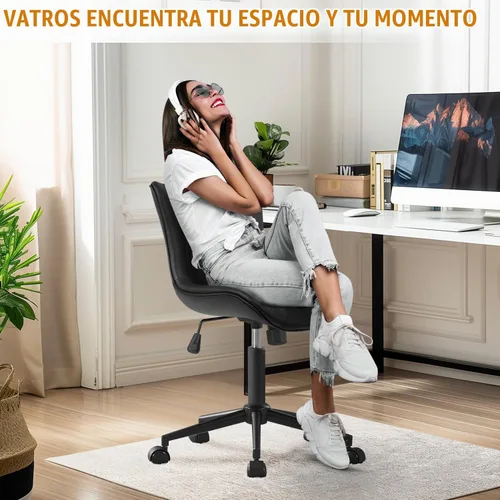Vista 3 de Silla de oficina, silla de escritorio sin brazos con ruedas, ergonómicas y cómodas sillas de trabajo para computadora en casa, silla de tocador