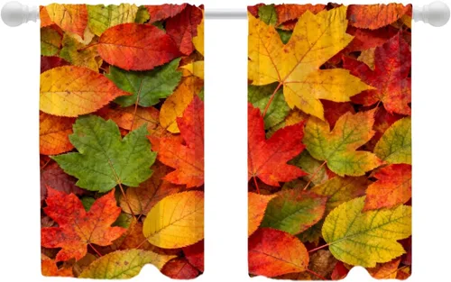 Vista 86 de Shrahala Orange Autumn Autumn Blackout Curtain Tiers, Fall Kitchen Valance Light Blocking Tier Drapes with Rod Pocket, 2 Pack 26 X 24 in