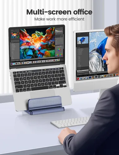 Vista 7 de EAXBUX Soporte vertical 3 en 1 para laptop, organizador ajustable de plástico ABS para computadora portátil, soporte vertical para computadora