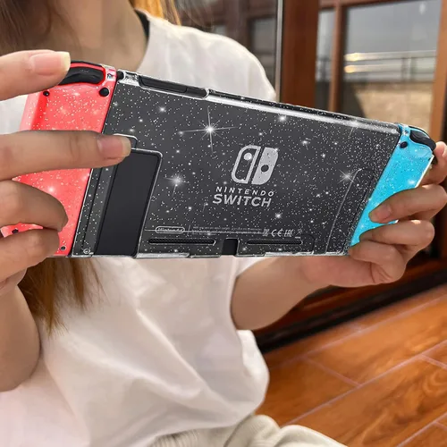 Vista 7 de Funda protectora compatible con Nintendo Switch interruptor de piel de PC TPU interruptor de cubierta con purpurina transparente para niñas y niños