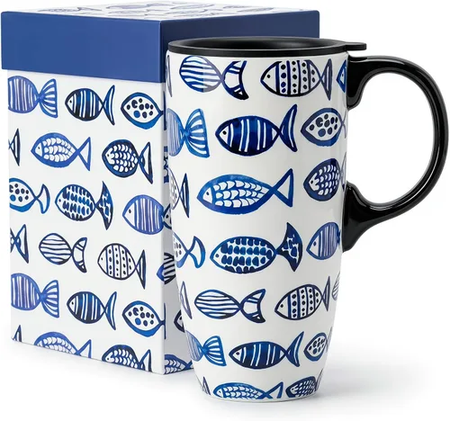 Vista 11 de Topadorn - Taza de viaje de cerámica de 17 onzas con tapa, taza de café de mariposa azul con cita inspiradora, taza de viaje de cerámica grande