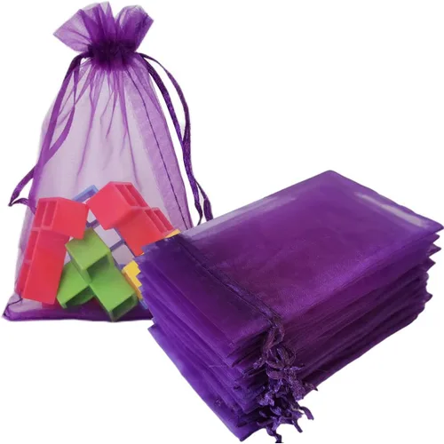 Vista 26 de Paquetes de 50 bolsas de regalo de organza de 4 x 6 pulgadas con cordón negro transparente, decoraciones de embalaje de tela transparente